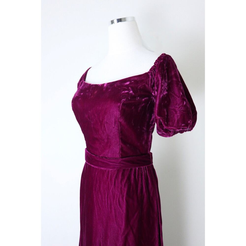 Vintage 1980s Priscilla of Boston Velvet Puff Shoulder Gown Maxi Dress Raspberry - Picture 5 of 12